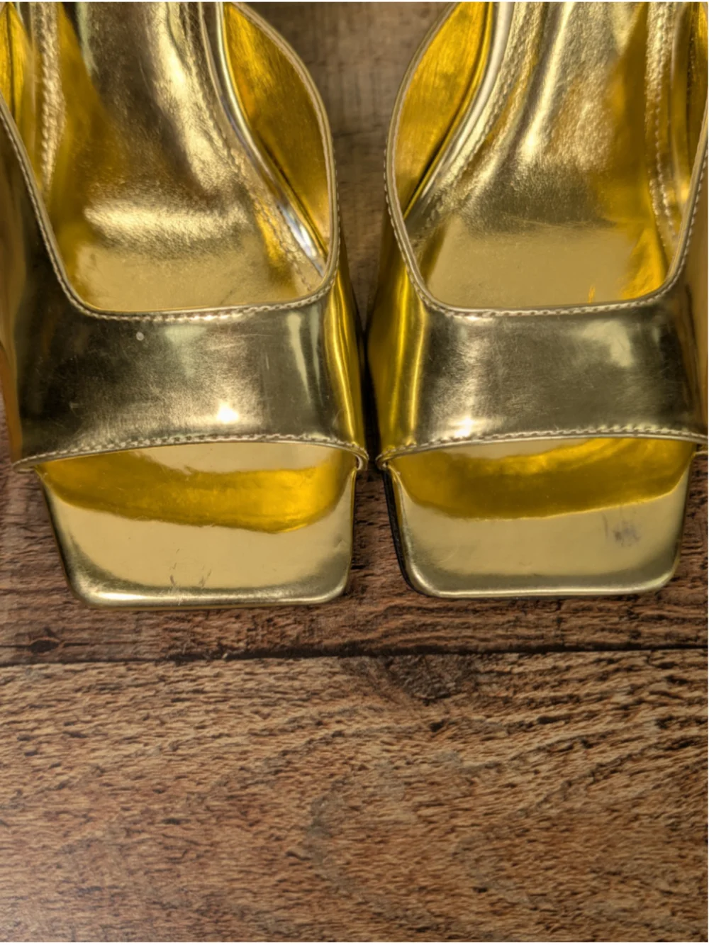 Marc Fisher 7.5 LTD Baber Metallic Gold Leather Heel Slide Square Toe Sandals - Picture 7 of 10